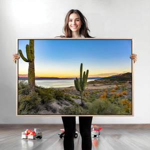 Saguaro Cactus Wall Art Canvas Print – Framed Desert Sunset