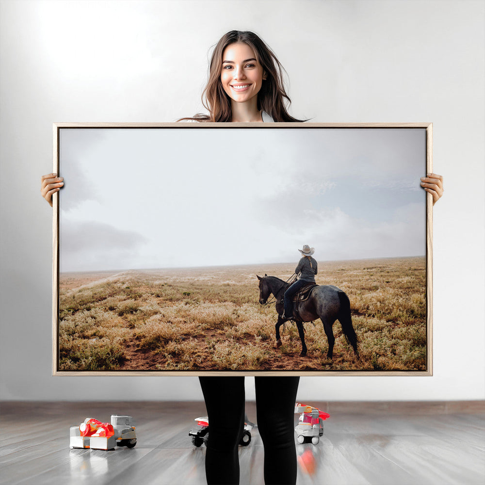 Cowboy Wall Art Canvas Print – Framed Western Ranch Scene