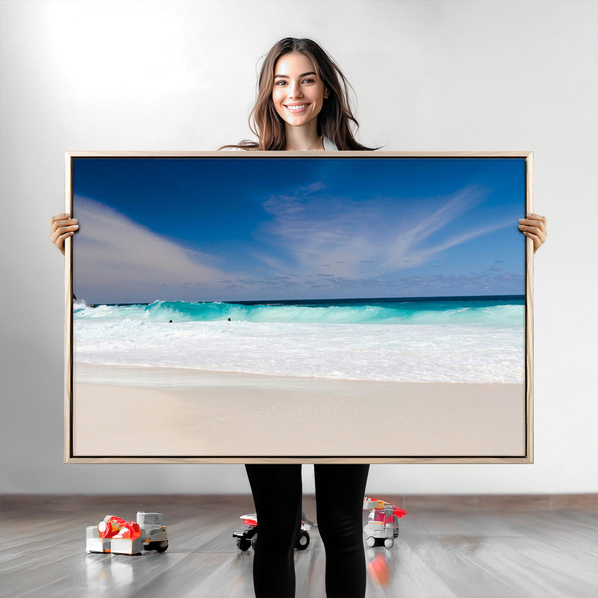 Ocean Breeze Wall Art Canvas Print, Aqua Waves and Coastal