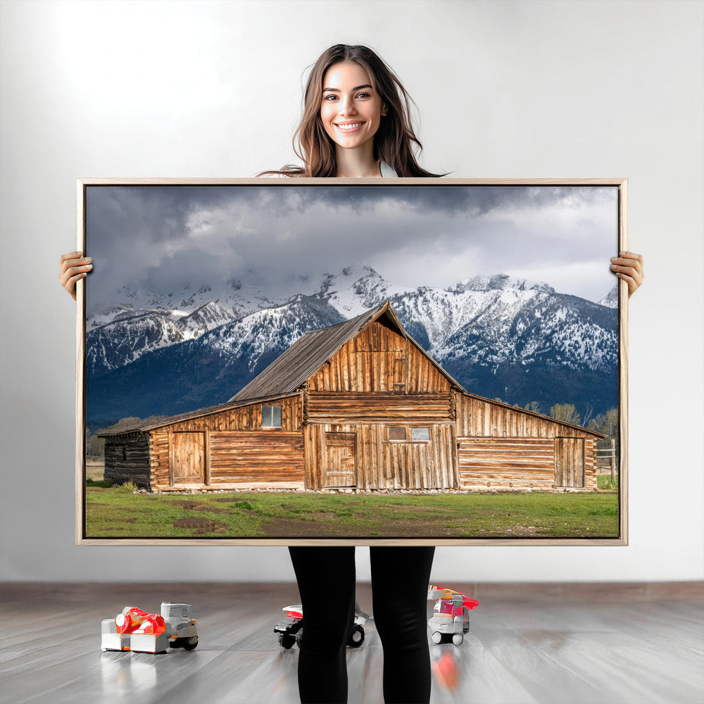 Rustic Wooden Barn Wall Art Canvas Print – Snowy Mountain