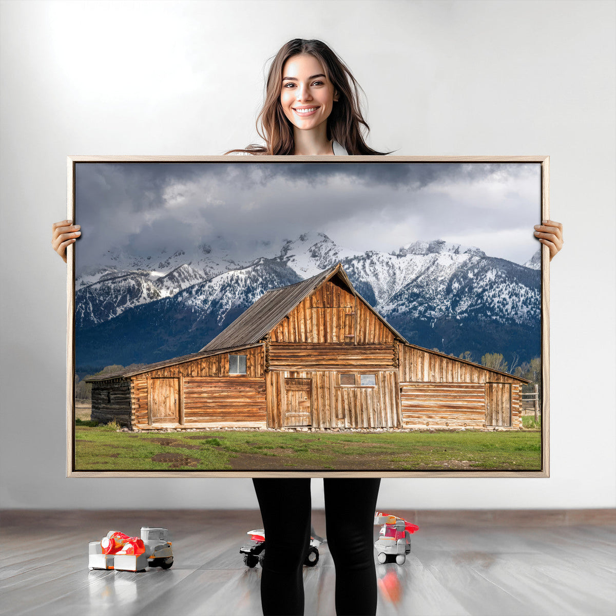 Rustic Wooden Barn Wall Art Canvas Print – Snowy Mountain