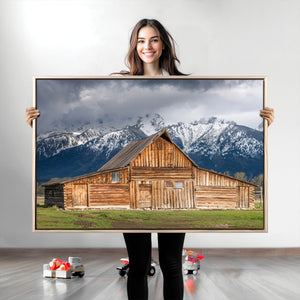 Rustic Wooden Barn Wall Art Canvas Print – Snowy Mountain
