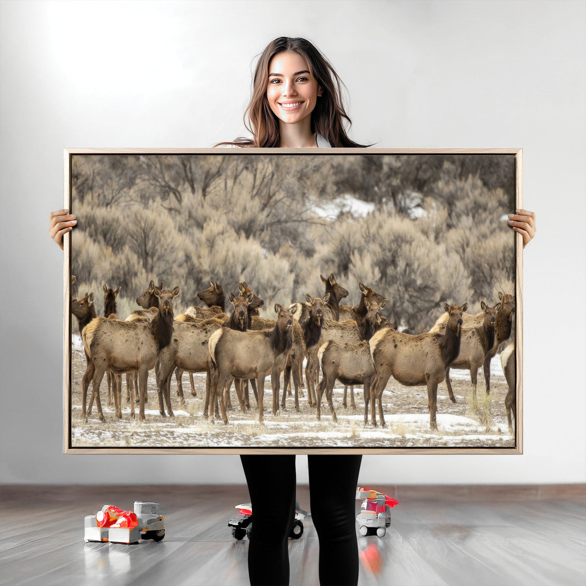 Majestic Elk Herd Winter Canvas, Elk Herd Winter Landscape