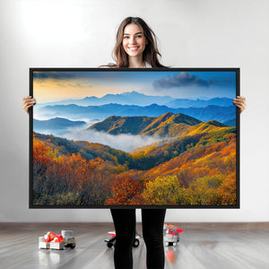 Autumn Mountains Wall Art Canvas Print – Foggy Peaks