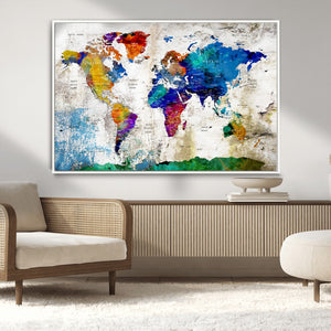 World Map Canvas Print – Framed Travel Map Wall Art for