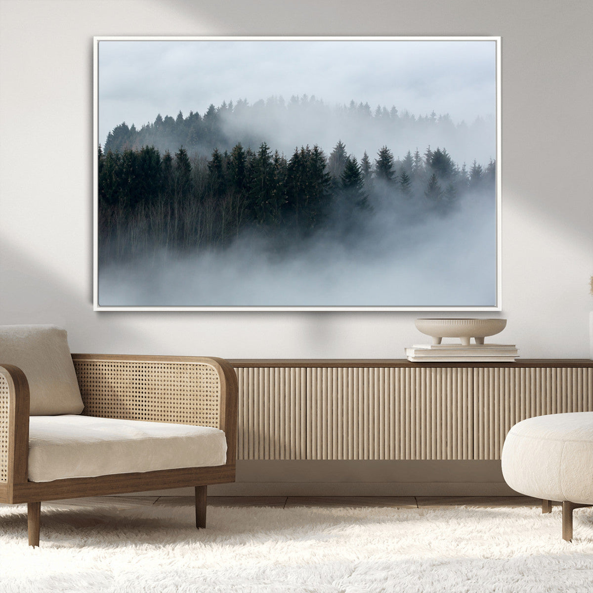Autumn and Misty Trees in the Forest Wall Art Canvas Print,