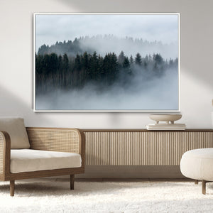 Autumn and Misty Trees in the Forest Wall Art Canvas Print,