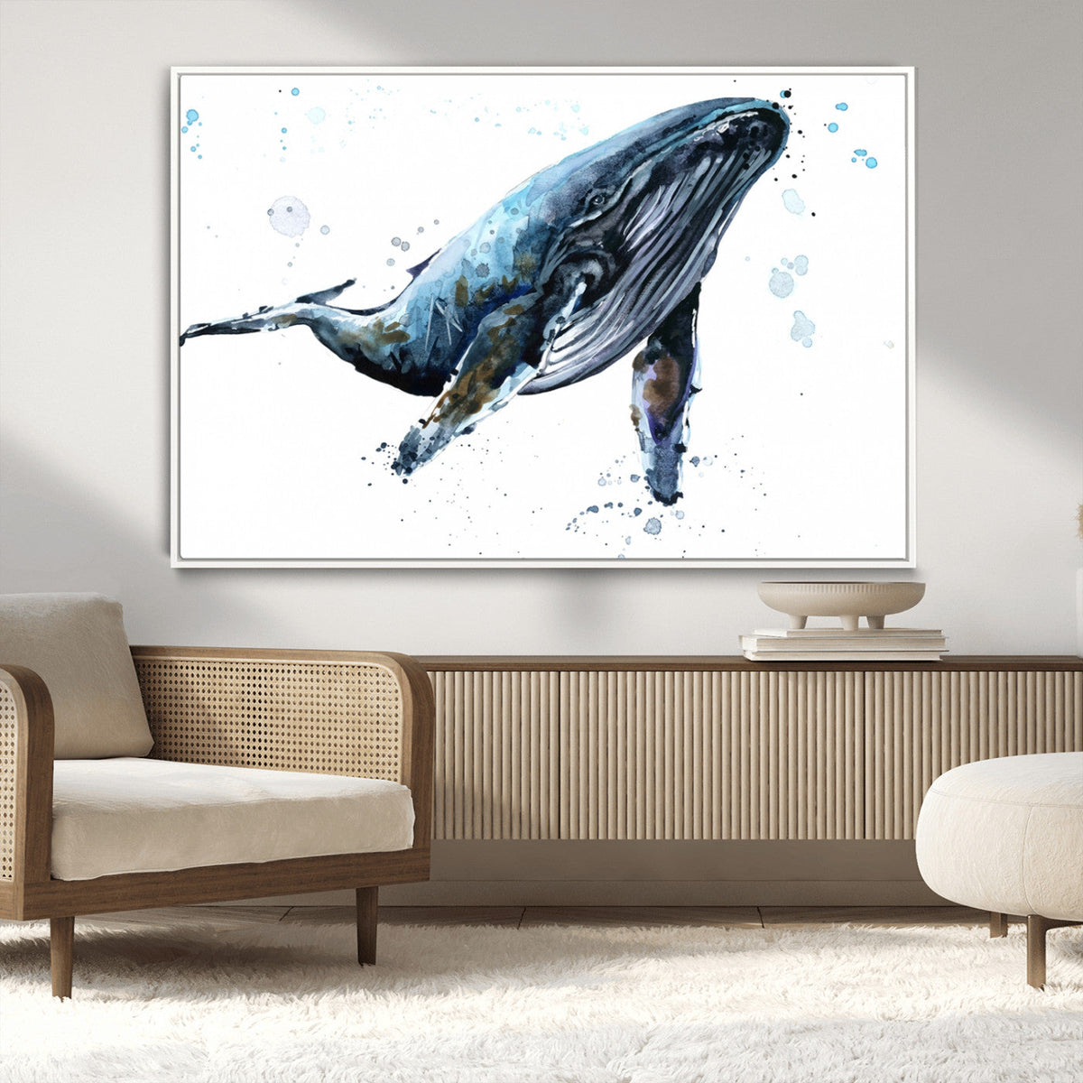 Watercolor Whale Wall Art Canvas Print