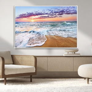 Coastal Sunset Art Beach Canvas Wall Art Print | Ocean Waves