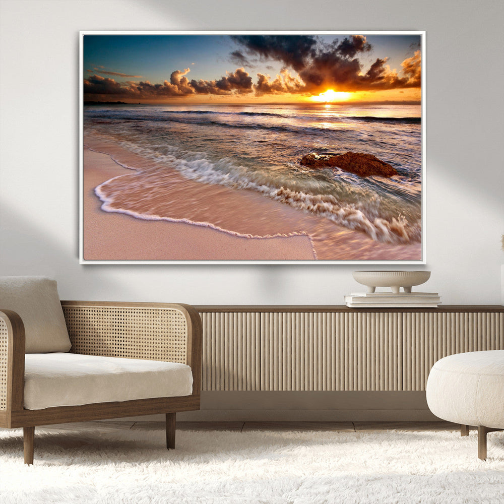 Sunset on Ocean Wall Art Canvas Print