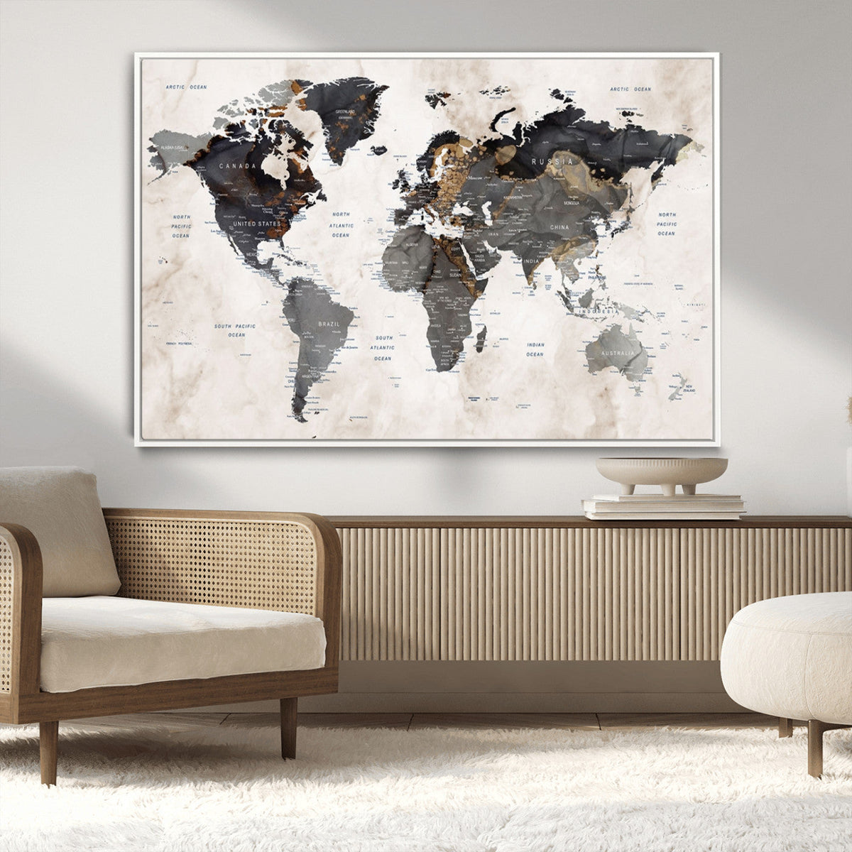 Abstract Map Printing - Modern World Map Canvas Wall Art for