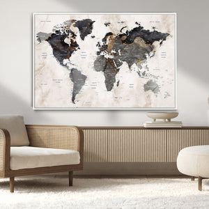 Abstract Map Printing - Modern World Map Canvas Wall Art for