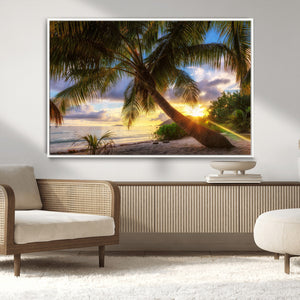 Tropical Island Sunset on the Beach Palms Wall Art Canvas