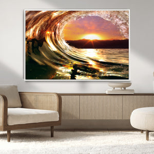 Golden Wave Sunset Triptych Canvas Art, Giclee Canvas Print