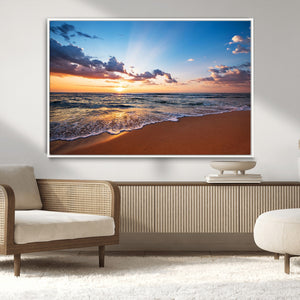 Serene Ocean Sunset Canvas Print, Golden Hour Beach Wall