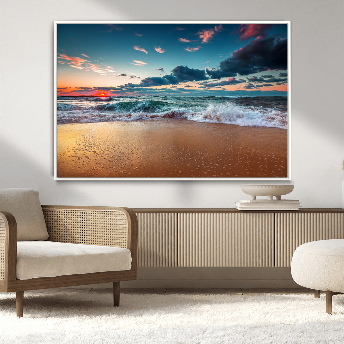 Sunset on Beach Wall Art Ocean Beach Canvas Print