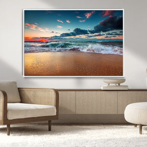 Sunset Ocean Beach Wall Art – Giclee Canvas Print, Coastal