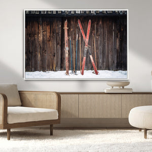 Vintage Ski Gear Canvas Print, Vintage Ski Gear Against
