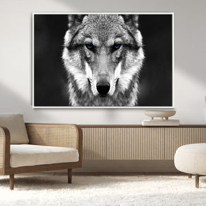 Black and White Wild Wolf Wall Art Canvas Print