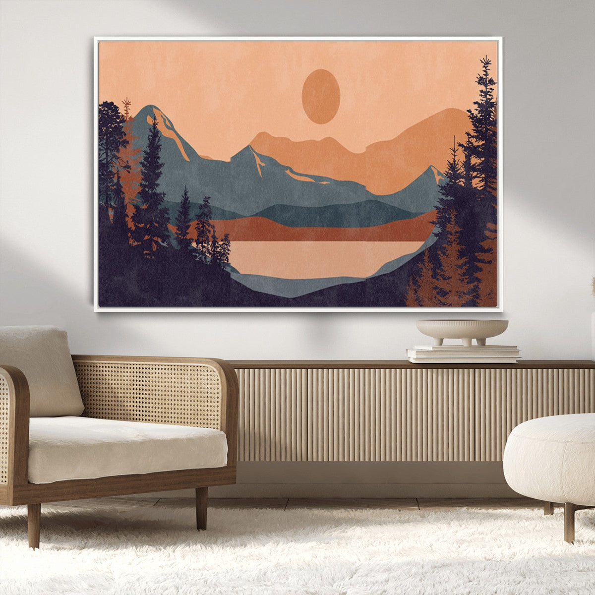 Modern Boho Sunset Canvas Print, Mountain Landscape Triptych