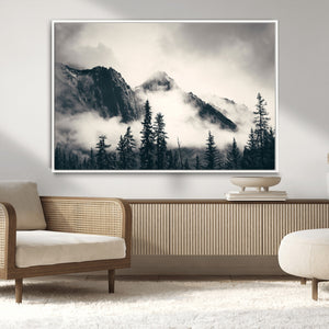 Large Foggy Mountain Forest Wall Art Canvas Print | Misty