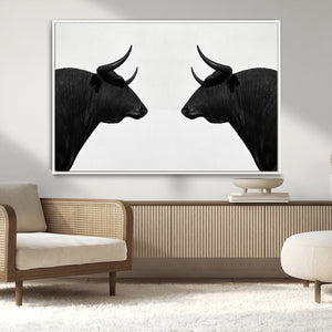 Spanish Bull Art - Framed Black and White Bull Canvas Print