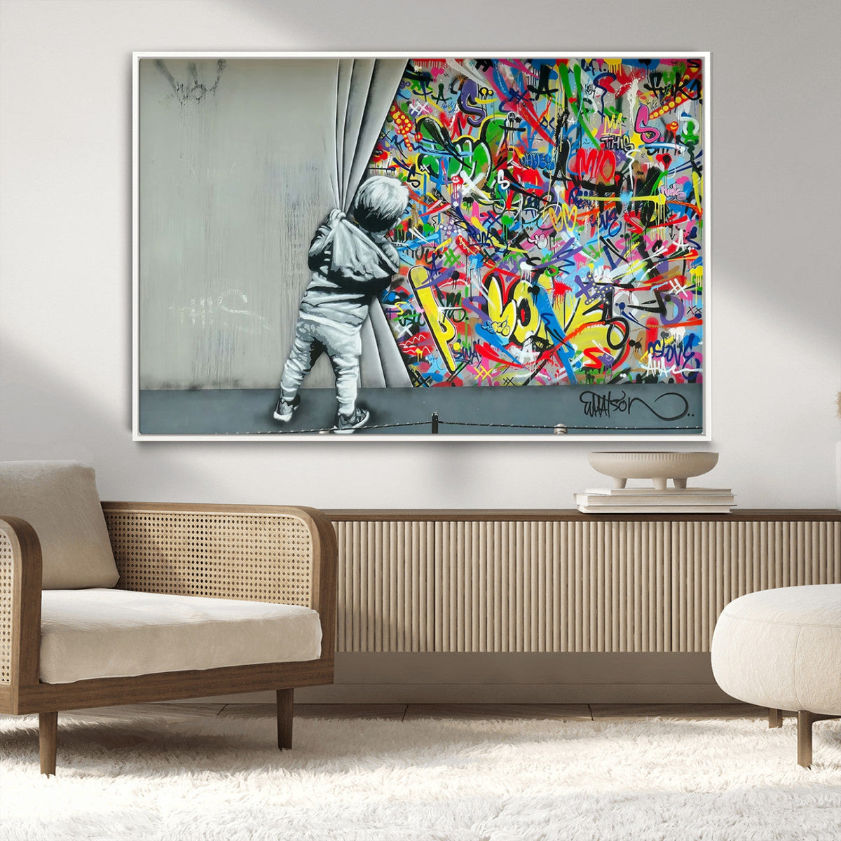 Banksy Colorful Street Graffiti Canvas Wall Art Print,