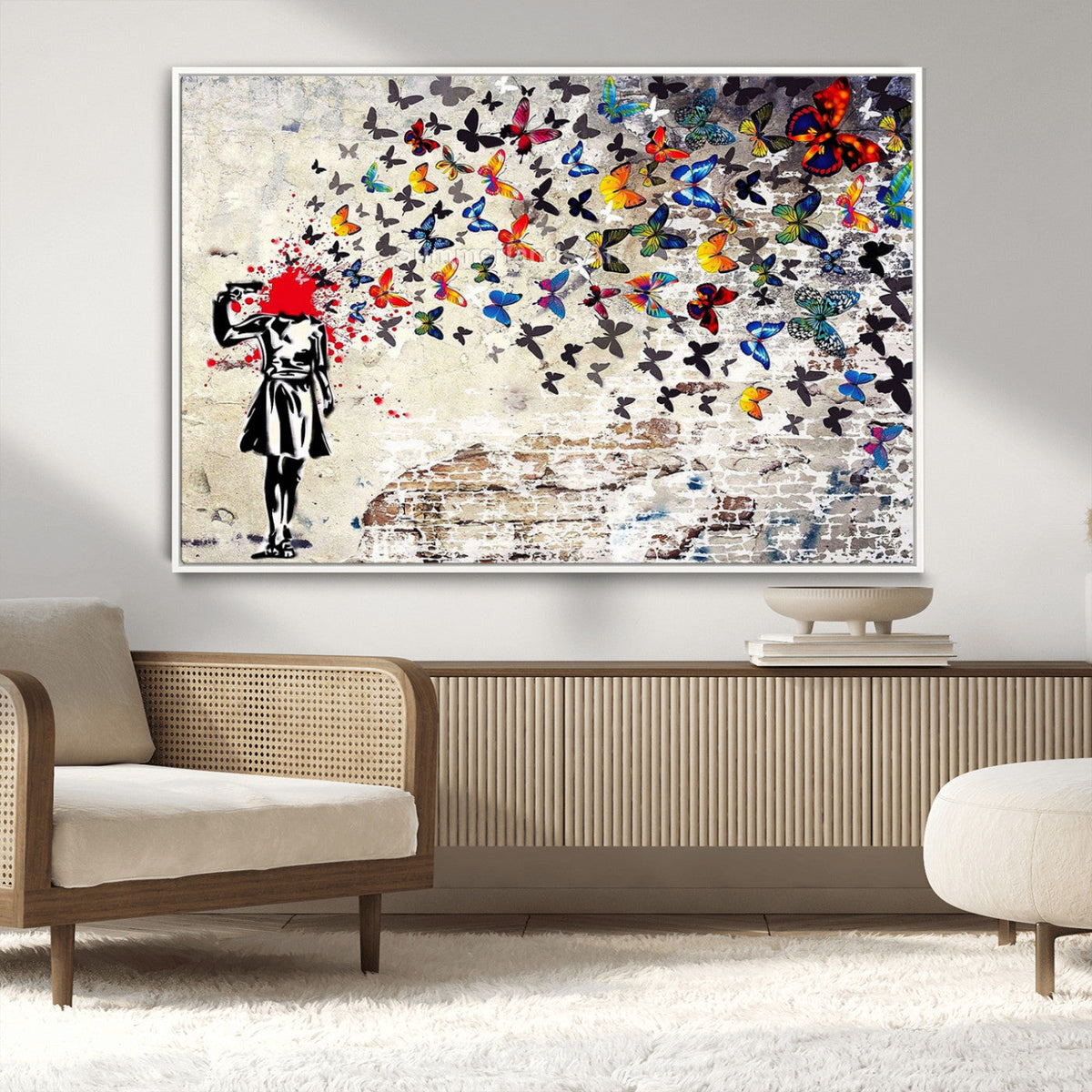 Banksy Art Butterfly Girl Explosion Canvas Art – Vibrant