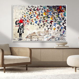Banksy Art Butterfly Girl Explosion Canvas Art – Vibrant