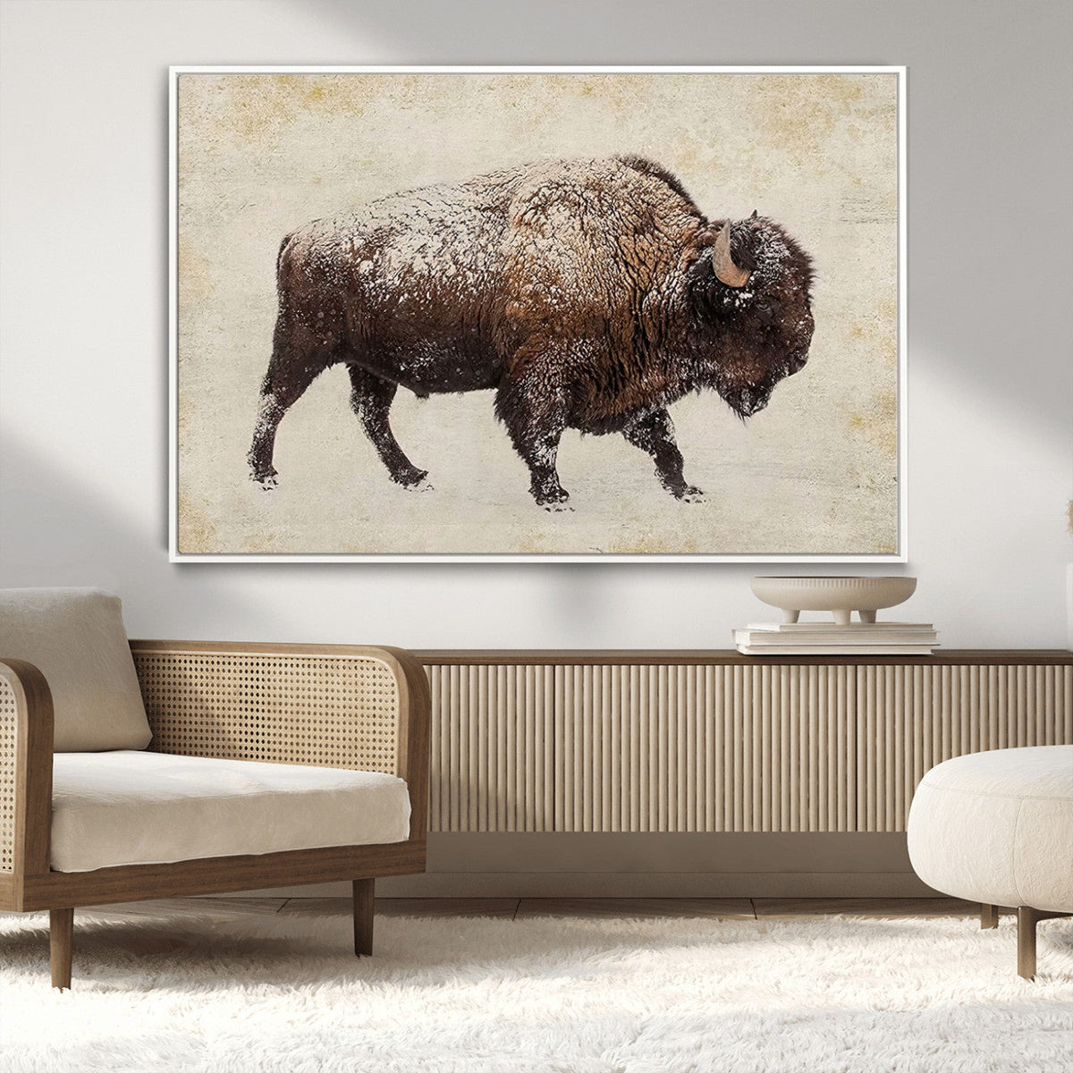 Buffalo Wall Art, Western Bison Canvas Print, Rustic Buffalo
