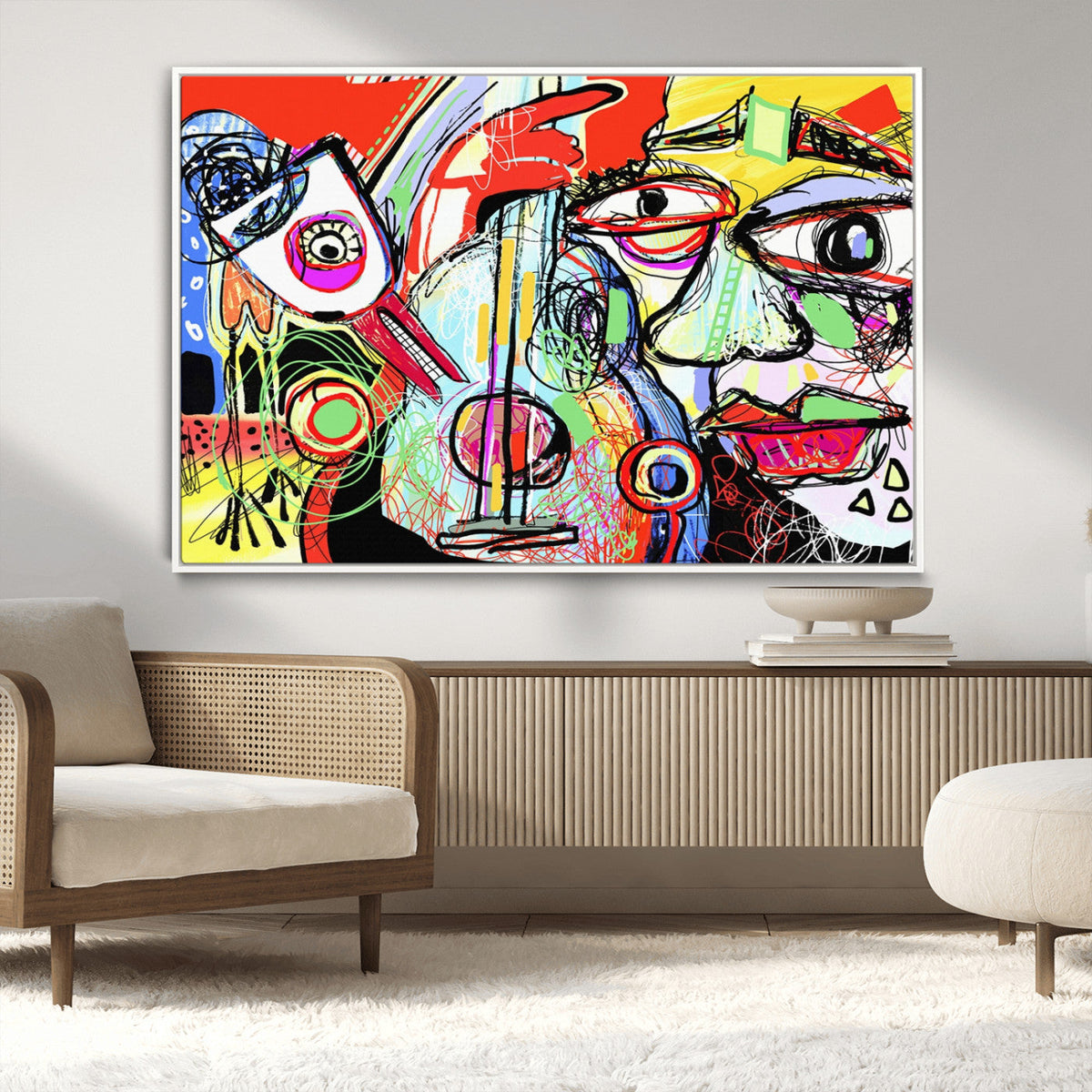 Picasso Style Art Abstract Canvas Wall Art Print , Colorful