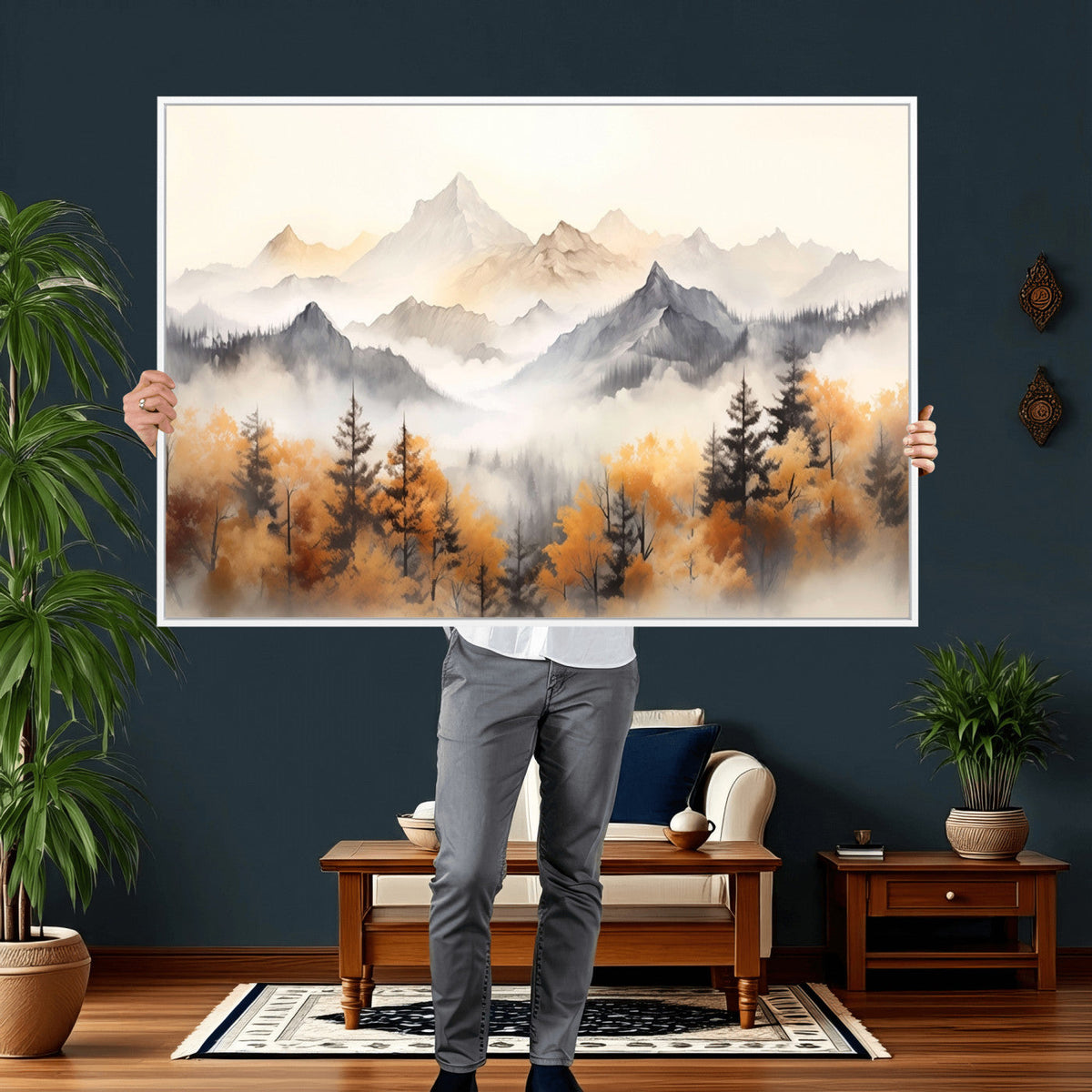 Abstract Mountain Wall Art | Misty Mountain Forest and