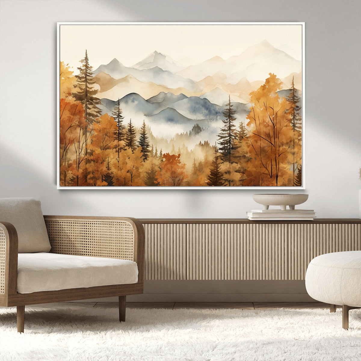 Golden Autumn Forest Wall Art Canvas | Mountain Landscape