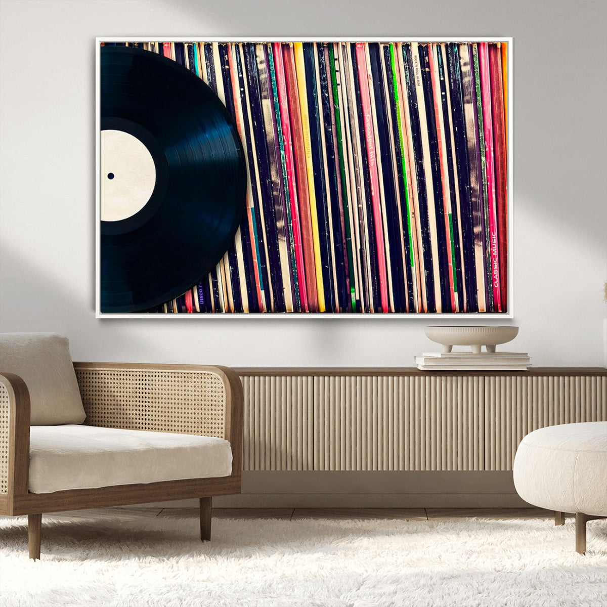 Vinyl Record and Album Collection Canvas Wall Art - Retro