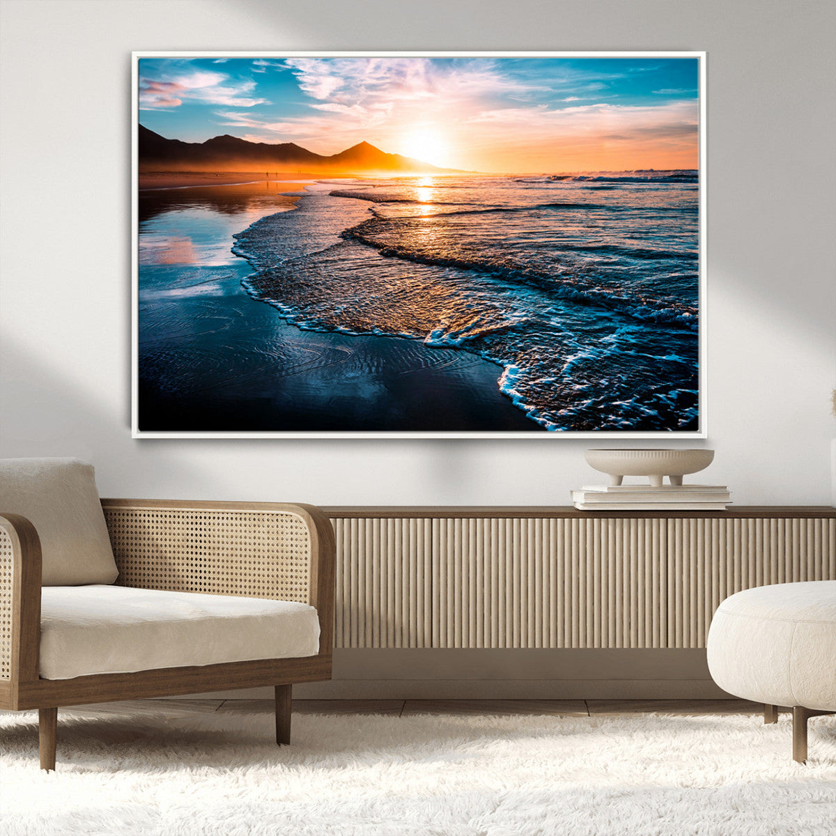 Sunset Beach Ocean Canvas Wall Art – Tranquil Ocean