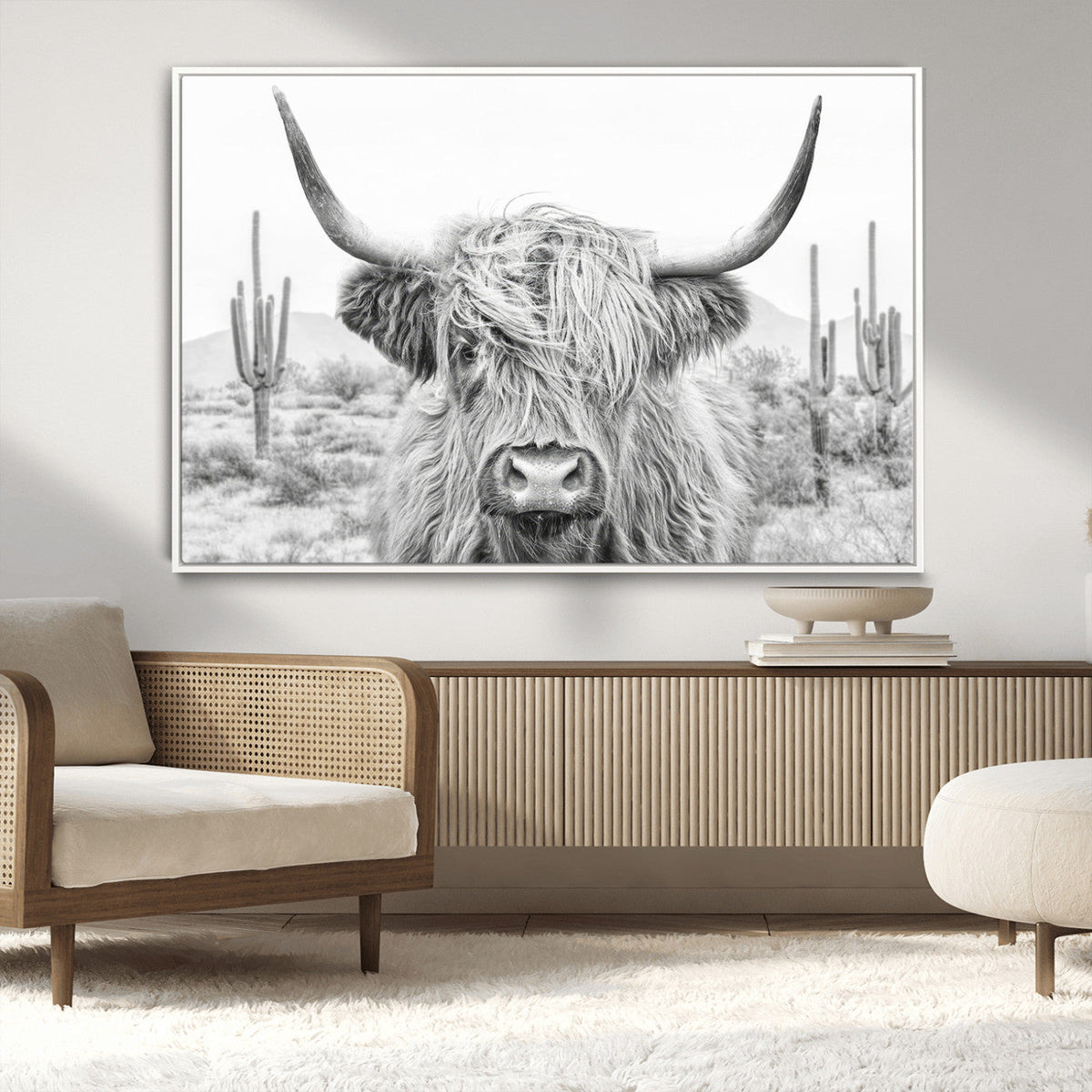 Rustic Charm | Cow Longhorn Black White Bighorn Wall Art
