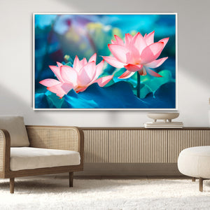 Pink Lotus Flower Canvas Wall Art | Vibrant Floral Wall