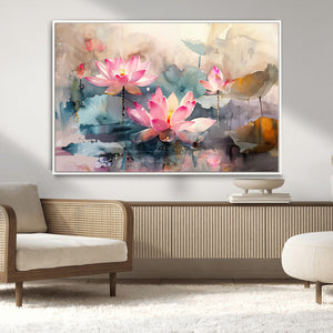 Lotus Flower Wall Art | 3-Panel Giclee Canvas Print of Pink
