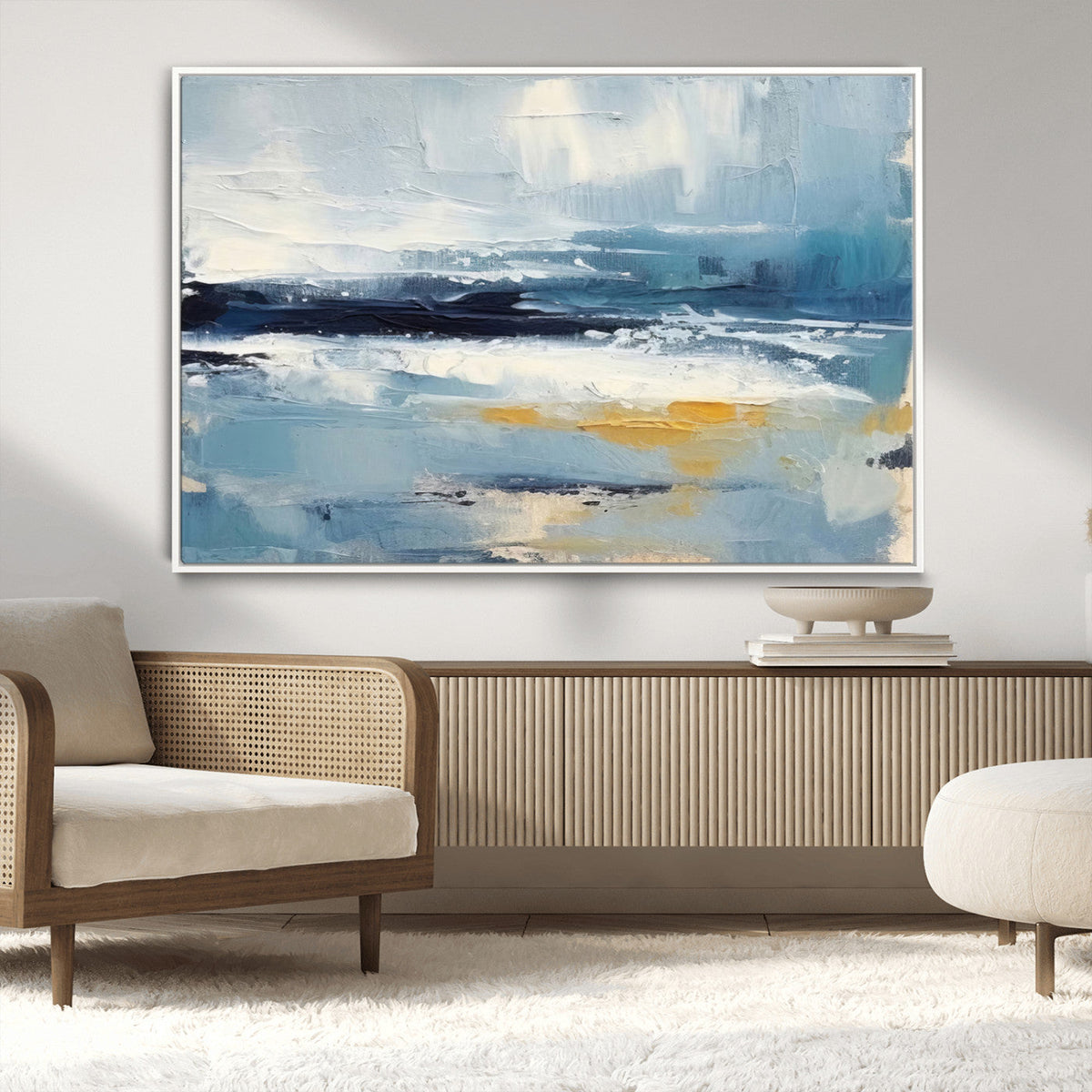 Abstract Ocean Canvas Wall Art - Coastal Blue and Gold
