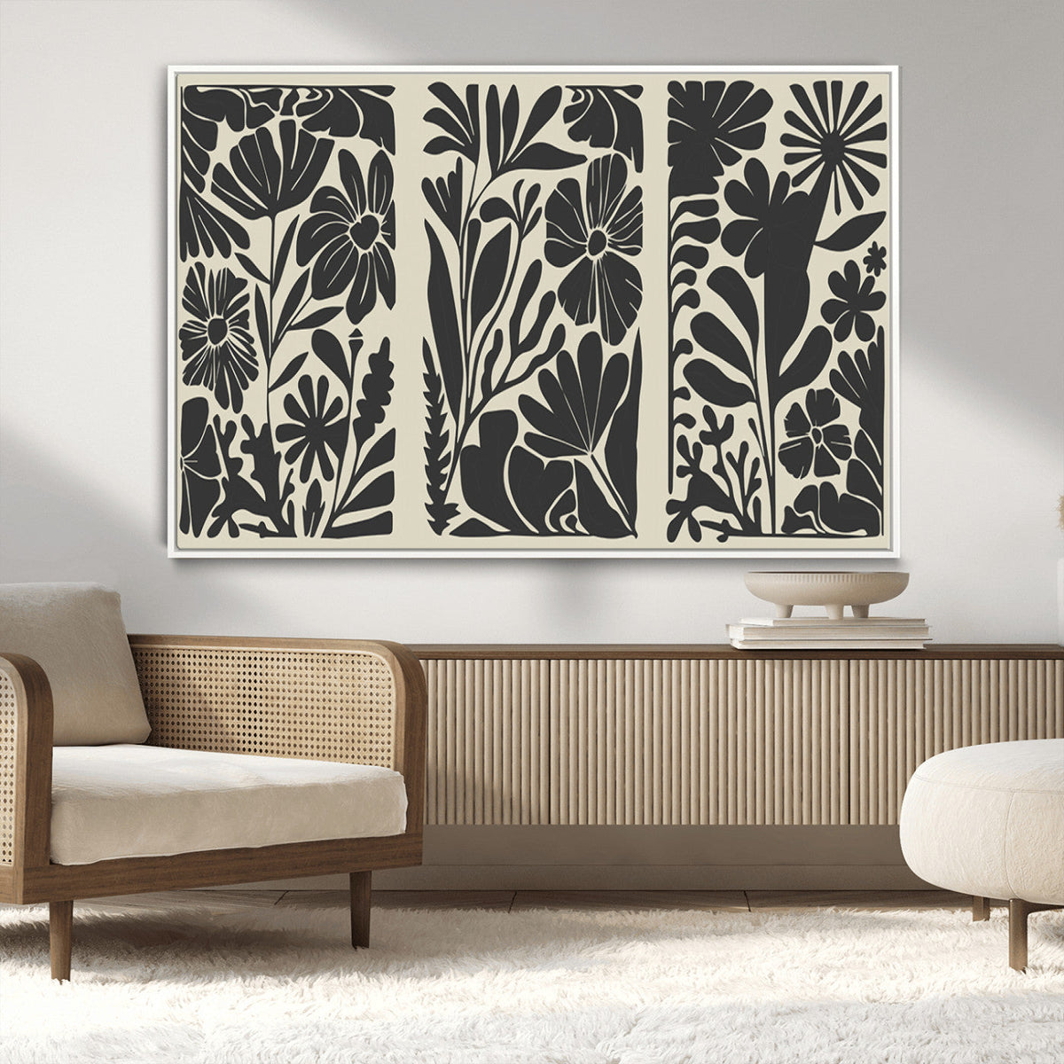 Modern Botanical Wall Art - Floral Black and White Canvas