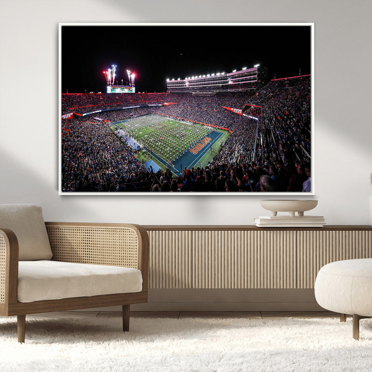 Ben Hill Griffin Stadium Night Game Triple Canvas Wall Art -