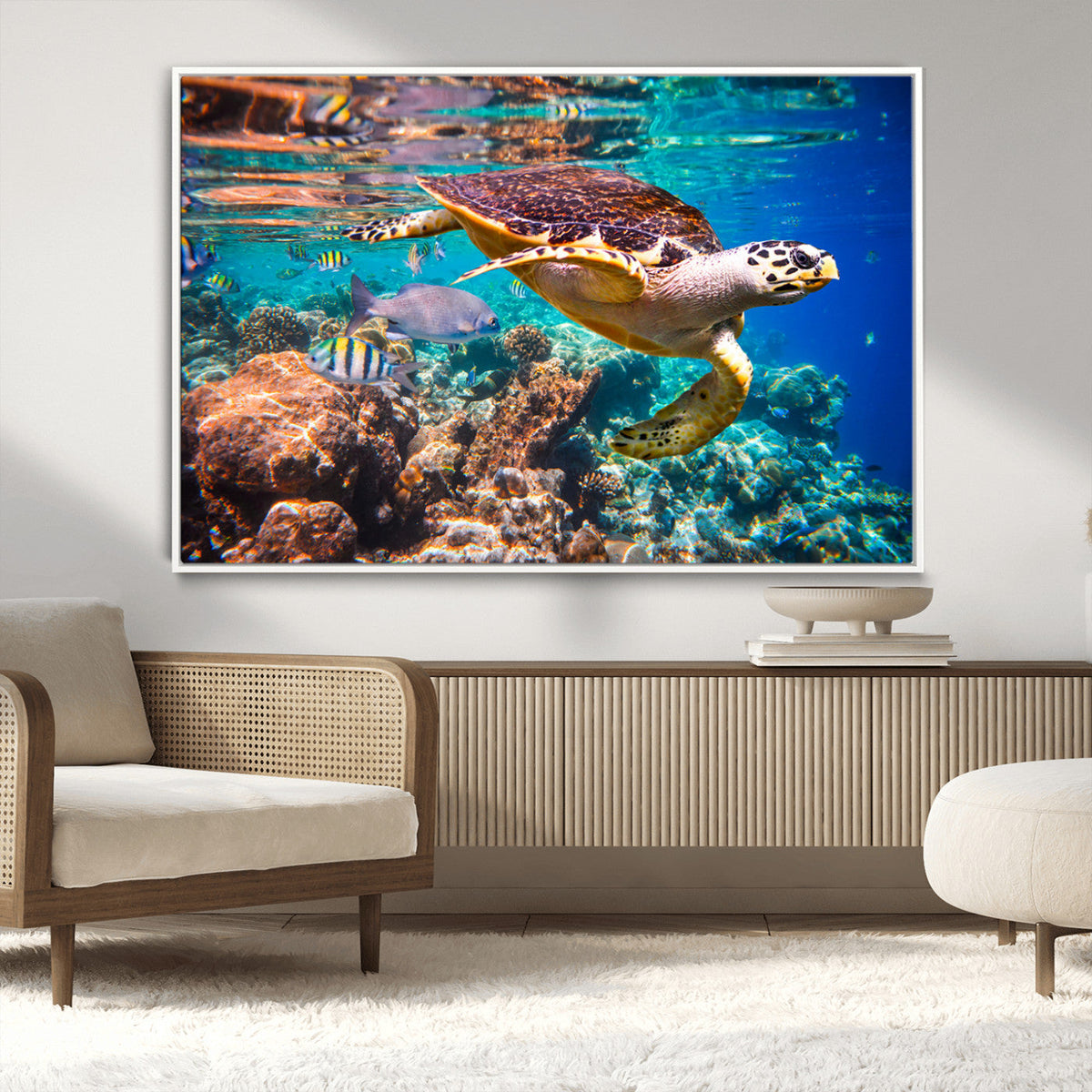 Sea Turtle Wall Art Canvas Print – Vibrant Ocean Coral Reef