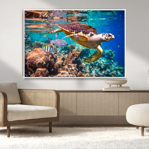Sea Turtle Wall Art Canvas Print – Vibrant Ocean Coral Reef