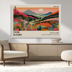 Yayoi Kusama Landscape Canvas Print, Vibrant Floral Mountain