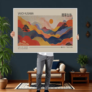 Yayoi Kusama Landscape Canvas Print, Vibrant Floral Mountain