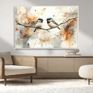 Abstract Watercolor Chickadee Bird Canvas Wall Art Print -