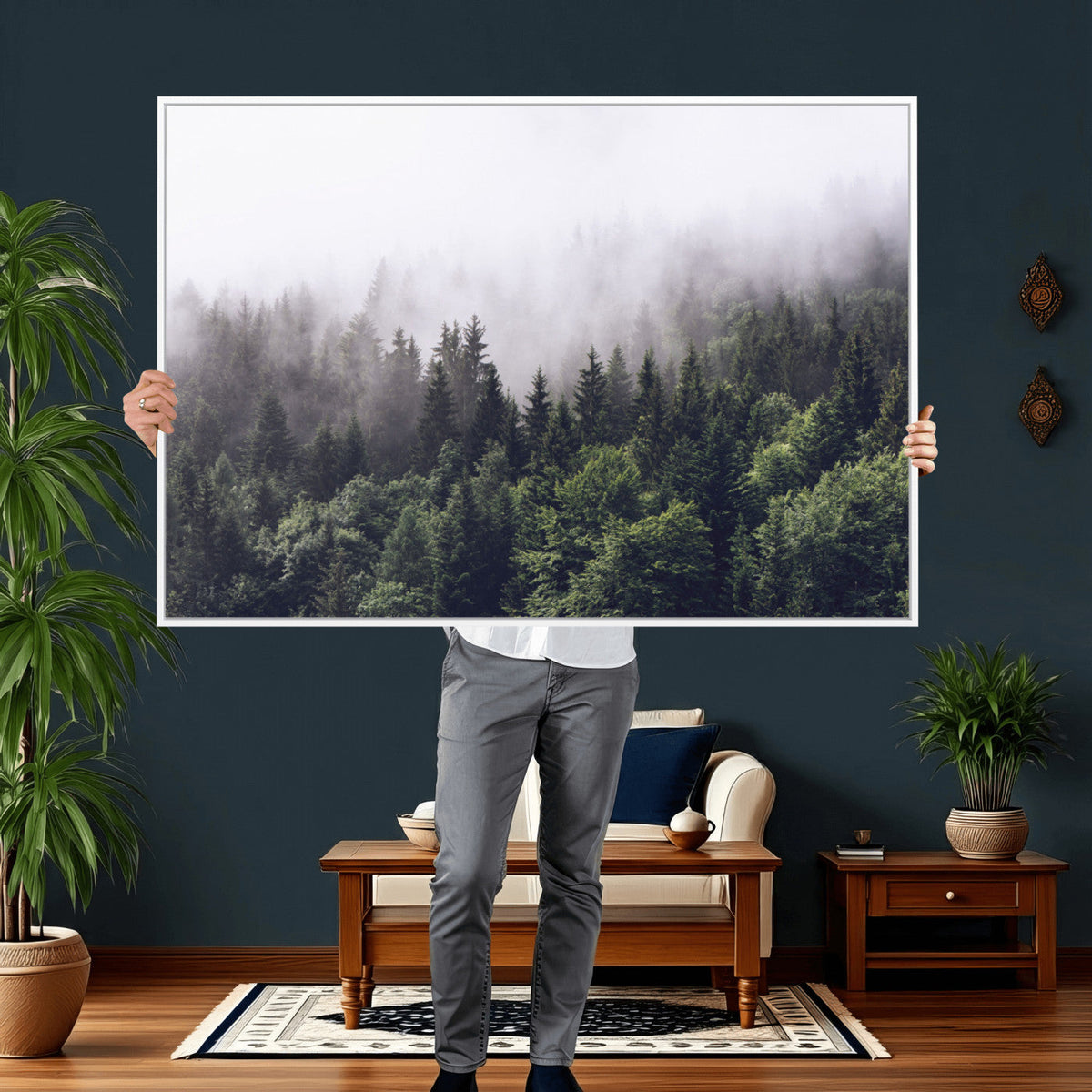 Misty Forest Wall Art | Foggy Forest Canvas Print | Large