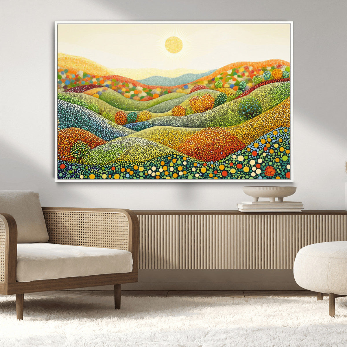 YAYOI KUSAMA Colorful Dot Art Landscape Canvas - Framed