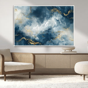 Large Abstract Print - Luxe Blue and Gold Abstract Canvas