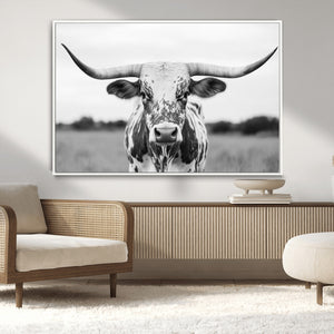 Highland Cow Wall Art Canvas Print – Black and White Western